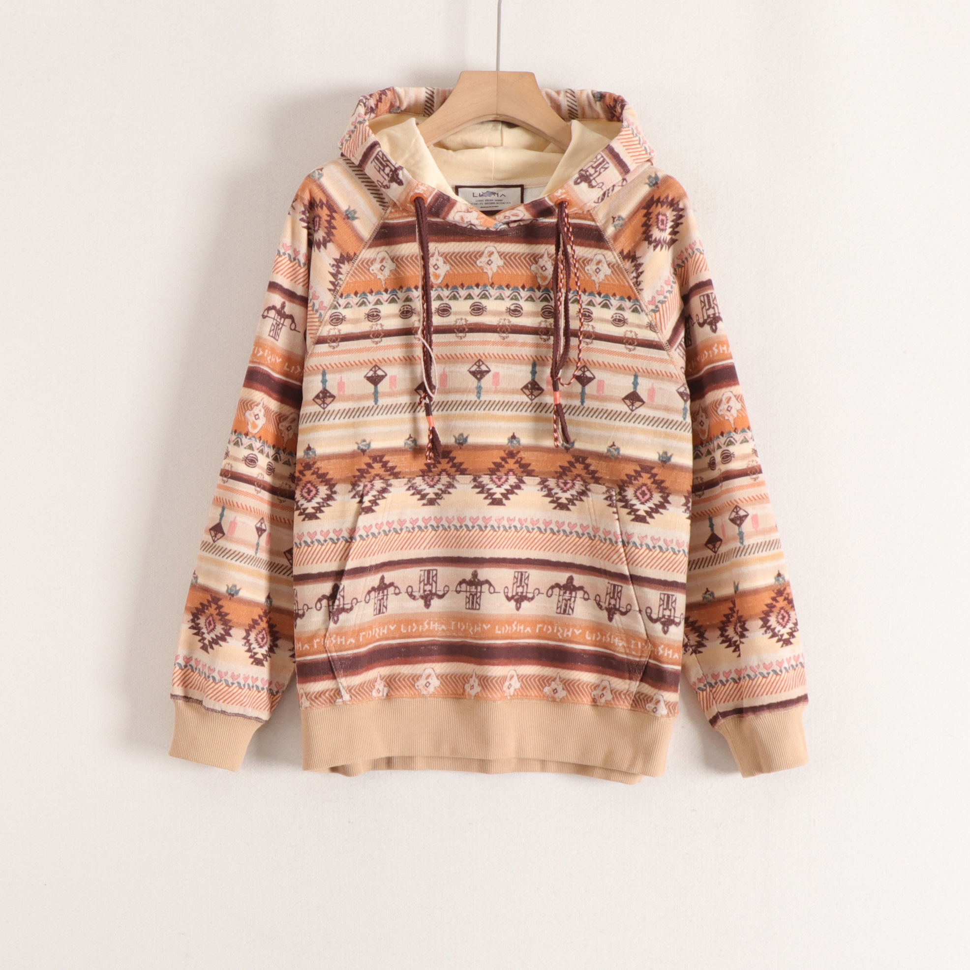 丽系列复古费尔岛印花连帽抽绳松弛感宽松显瘦卫衣女25秋冬装新款