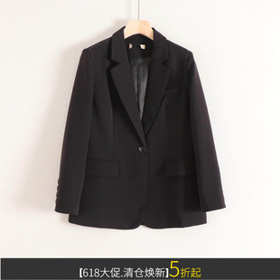 朵系列明线拼色一粒扣宽松直通简约百搭ol通勤上班族西装外套女秋