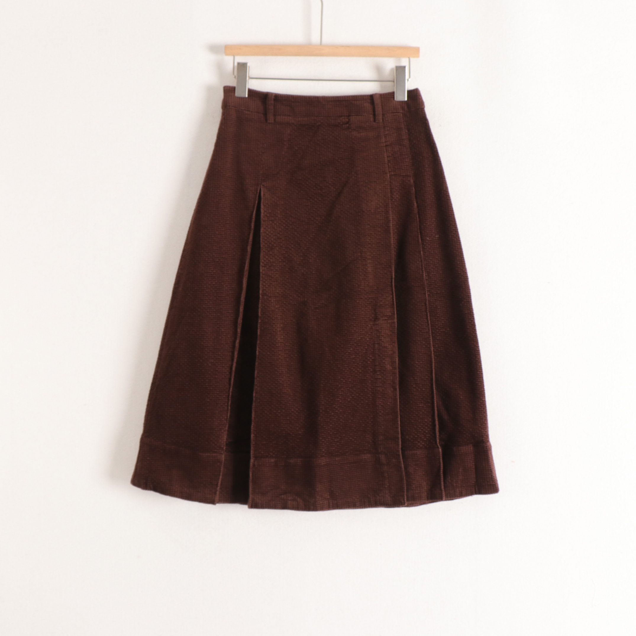 丽系列厚实灯芯绒中腰不对称百褶简约百搭A字中长半身裙女25冬装