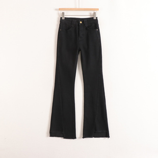 加系列高弹修身 女26春 显瘦微喇叭毛边不规则剪裁潮搭减龄牛仔长裤