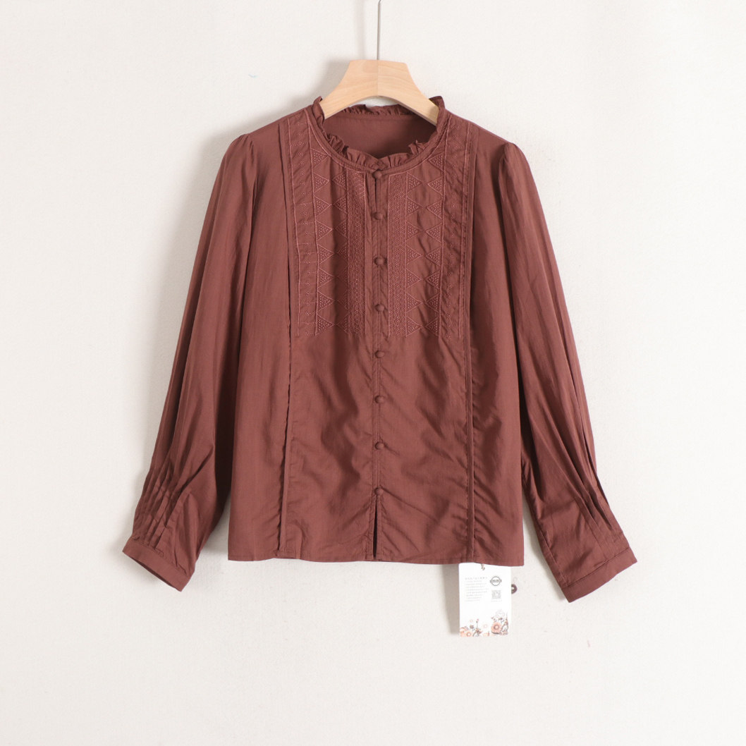 【言】木耳领提花轻奢优雅简约气质宽松套头长袖衬衫女26春装新款