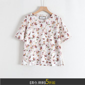 新款 丽系列圆领复古花卉印花民族风宽松直通短袖 T恤女26春夏装