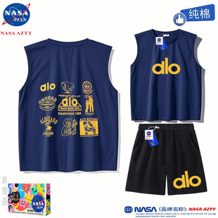 NASA男童纯棉背心短袖套装夏季alo字母无袖T恤运动中大儿童短裤