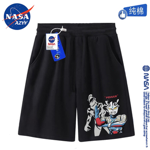 子 休闲运动中大童裤 夏季 NASA联名卡通赛罗奥特曼男童纯棉五分短裤