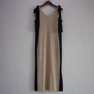 针织裙夏女款 时尚 外贸订单气质双V领抗条高弹修身 20新品