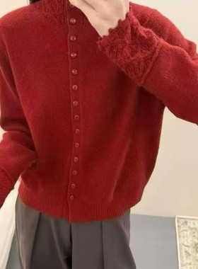 钩花半高领单排扣针织衫女冬季新款宽松显瘦百搭打底毛衣汪0.47