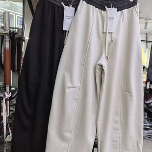 拼色高腰百搭宽松休闲弯刀裤 新款 霞0.72 女冬季 复合绒阔腿休闲裤