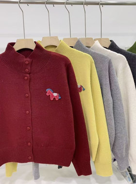 半高领单排扣针织衫女冬季新款宽松显瘦百搭休闲打底毛衣特0.47