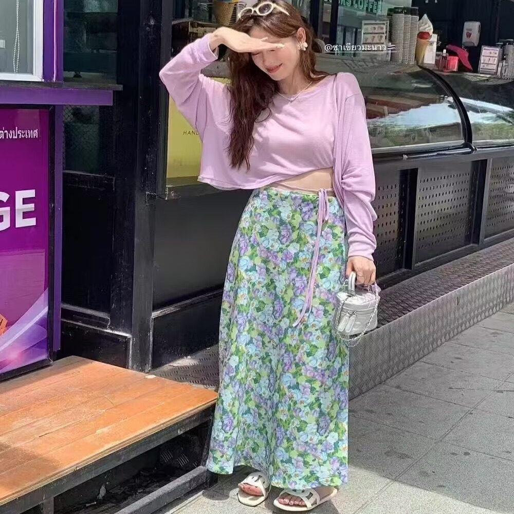 碎花半身裙女夏季新款时尚高腰修身显瘦中长款A字裙长裙汪0.18