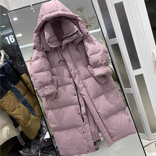 连帽羽绒服女中长款冬季新款百搭宽松休闲加厚保暖轻薄外套1.23