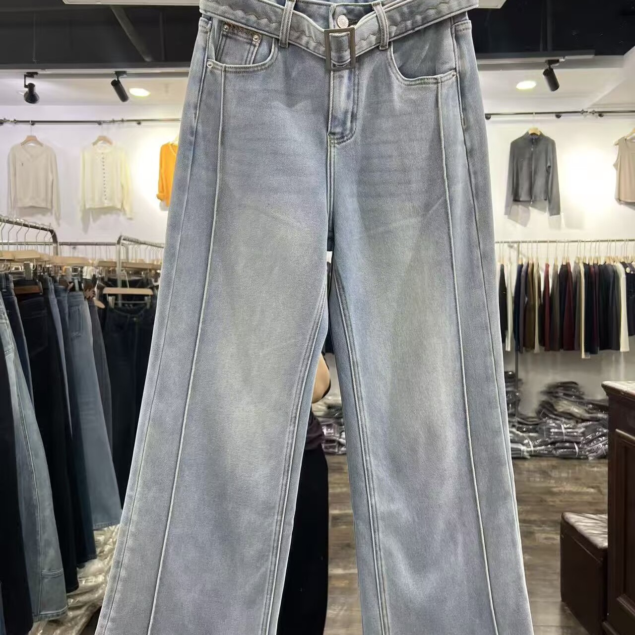 加绒加厚牛仔裤直筒裤