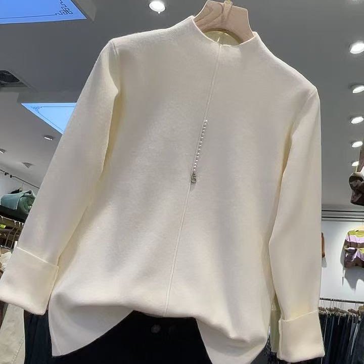 半高领钉珠套头毛衣女冬季新修身显瘦百搭休闲针织打底衫金0.28