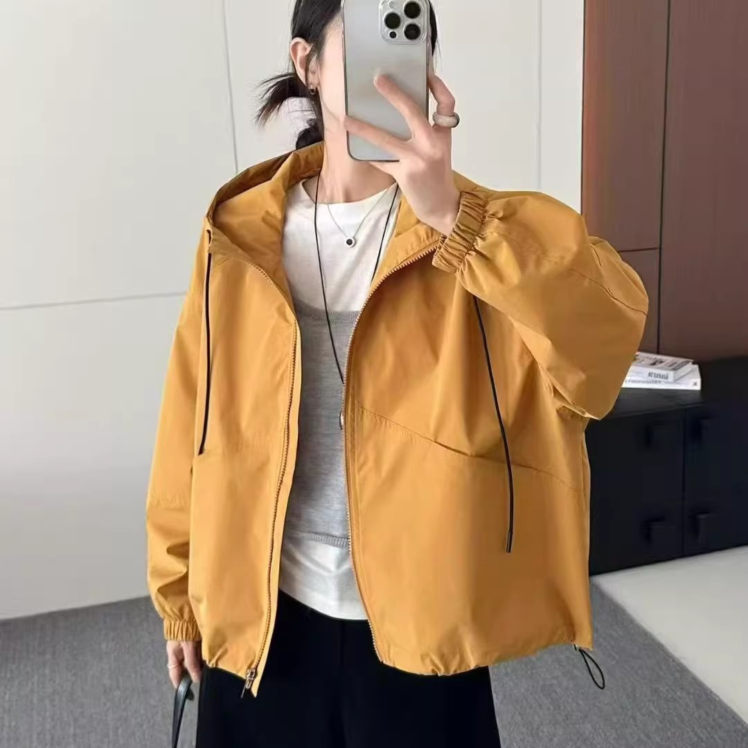 连帽外套女秋季新款韩版下摆抽绳宽松显瘦百搭休闲冲锋衣度0.41