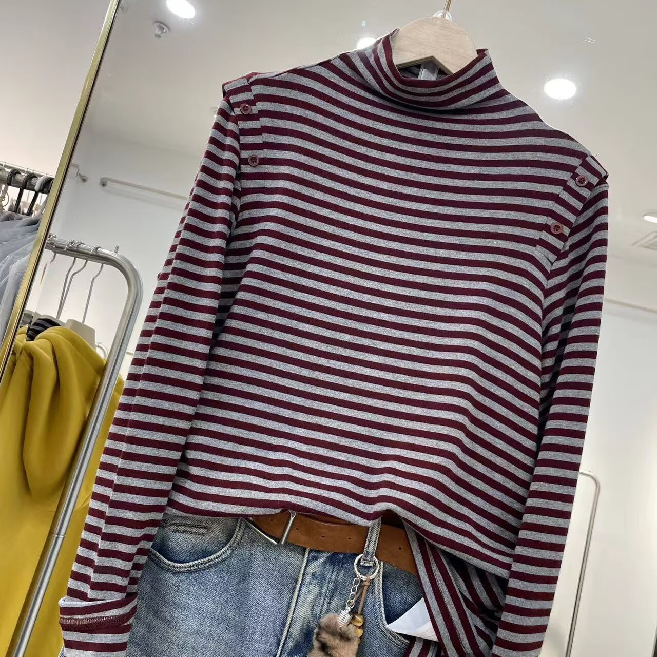 半高领条纹针织衫女冬季新款宽松显瘦百搭休闲打底毛衣顶0.32