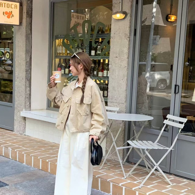 设计感工装外套女秋季新款下摆抽绳宽松显瘦百搭休闲上衣固0.49