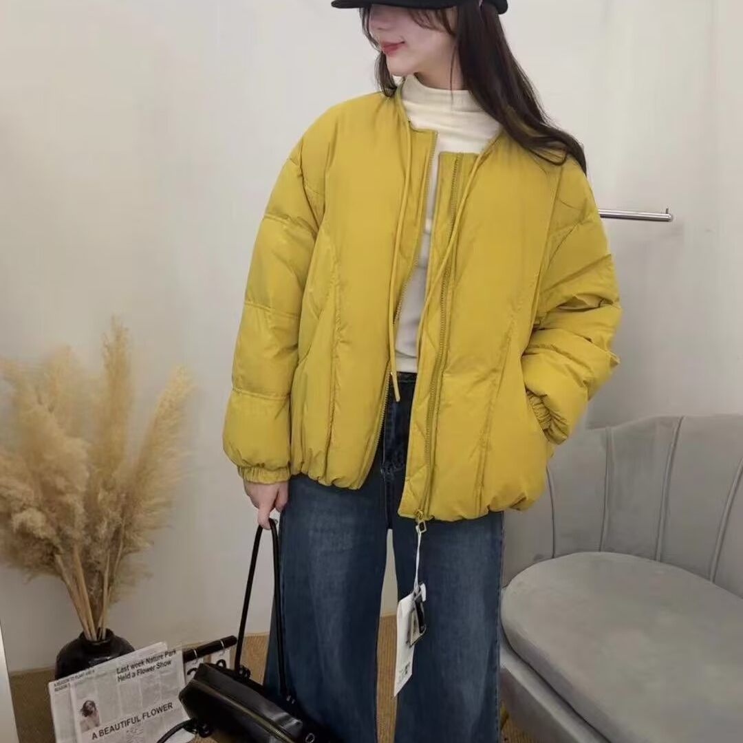 圆领抽绳羽绒服女冬新韩版宽松显瘦百搭休闲加厚保暖外套度0.48