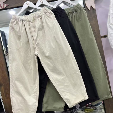 哈伦裤女春季新款松紧腰抽绳宽松显瘦简约百搭休闲九分裤固0.35