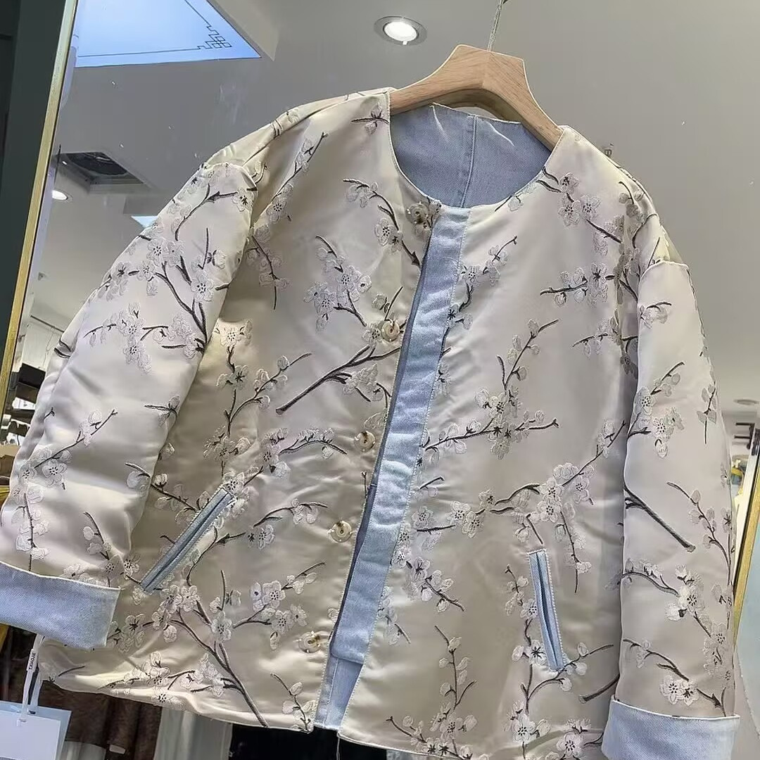 两面穿中式提花牛仔外套