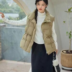 立领羽绒马甲女冬季新款抽绳收腰显瘦加厚保暖轻薄背心坎肩0.51