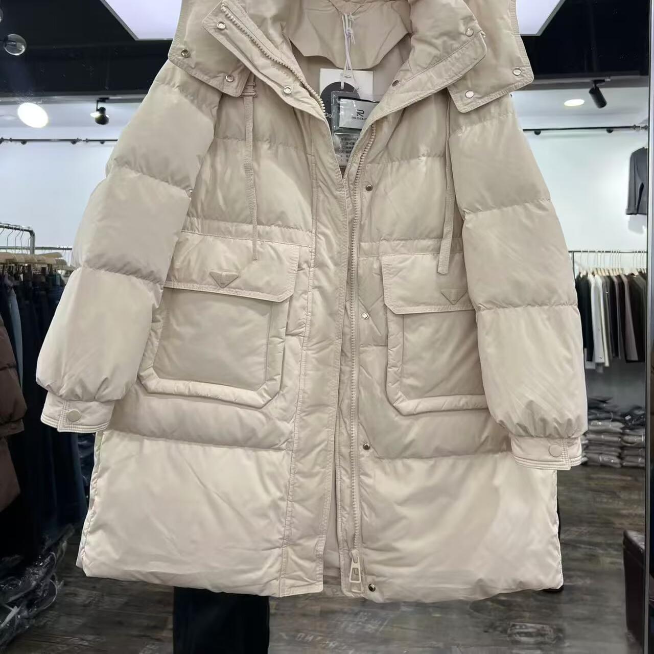 连帽羽绒服中长款抽绳收腰