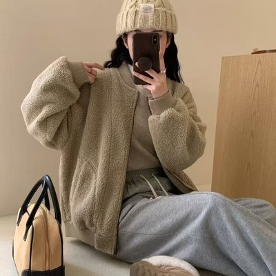 羊羔绒外套棒球服立领