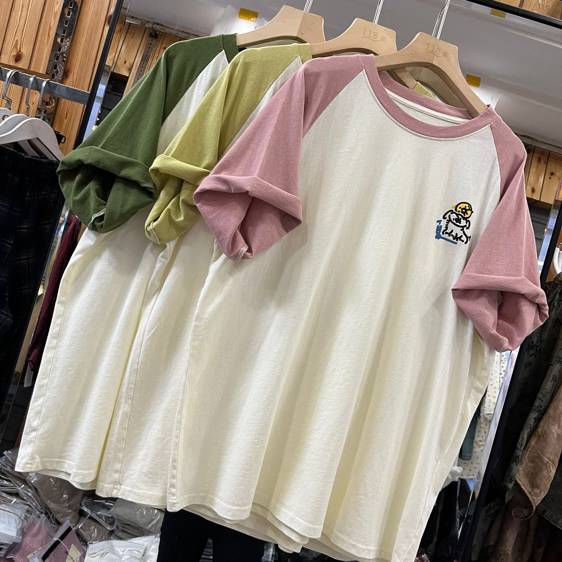 拼色短袖印花T恤宽松休闲