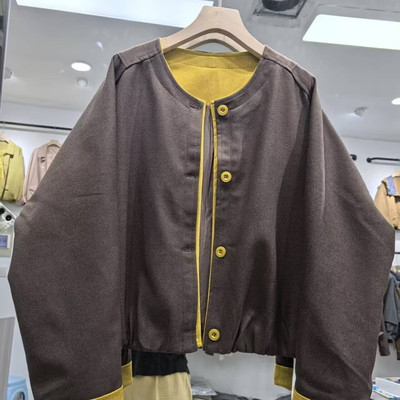 撞色拼接短款外套女秋季新款圆领宽松显瘦百搭休闲夹克度0.79