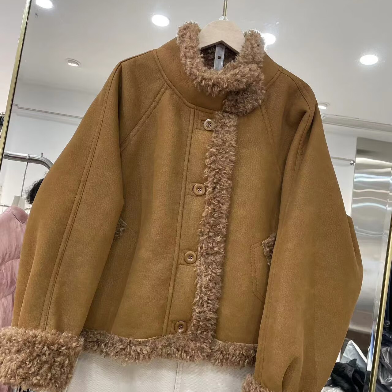 皮毛一体羊羔毛外套女冬季新款韩版加厚立领机车服夹克顶1.06