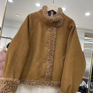加厚立领机车服夹克顶1.06 韩版 皮毛一体羊羔毛外套女冬季 新款
