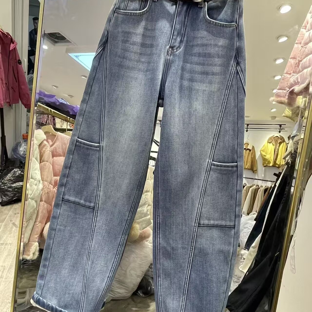 加绒加厚牛仔裤弯刀裤