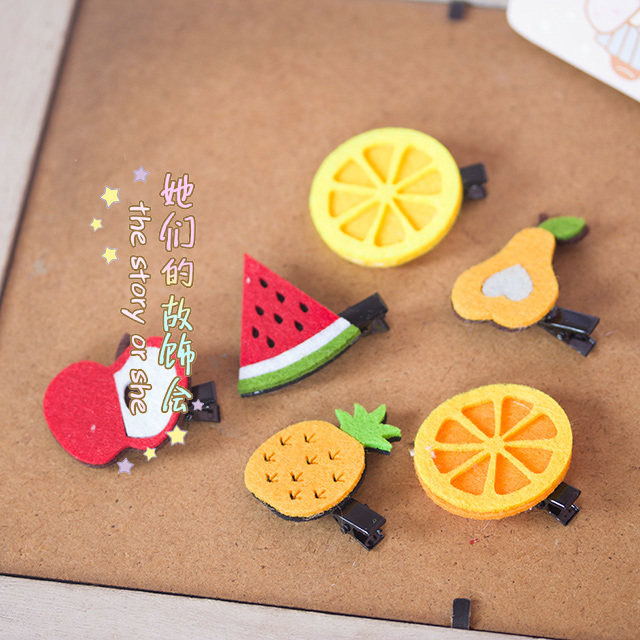 手工diy发饰 不织布小边夹 刘海夹鱼嘴夹 软妹水果西瓜橙子发夹