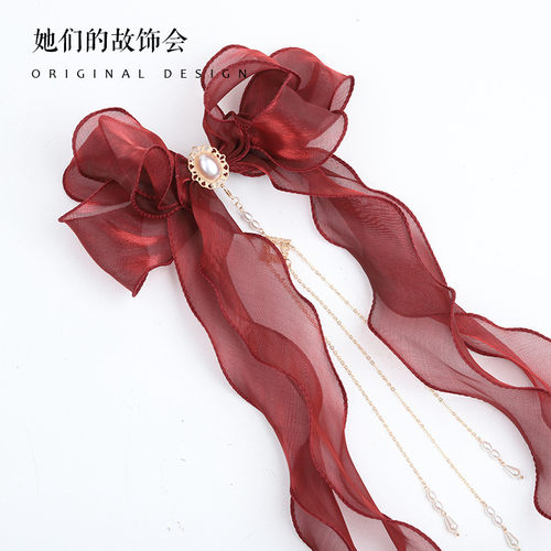 汉服头饰手作流苏汉洋折衷蝴蝶结发夹多色太炎兽红色原创古风发饰 - 封面