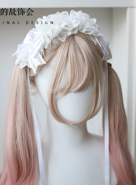 Lolita原创圣诞g白色手作小物优雅花嫁茶会头饰蕾丝蝴蝶结发带女