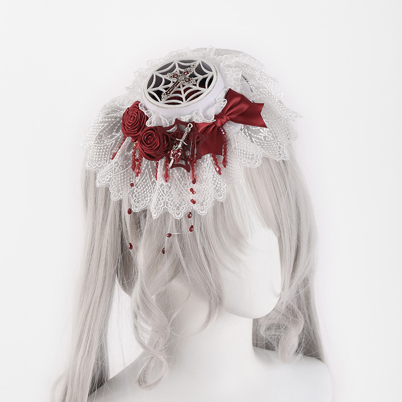 白哥特搞死玫瑰蝴蝶结蕾丝发饰