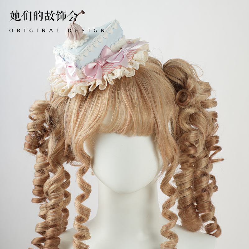 Lolita原创蓝色纸杯蛋糕蕾丝发饰