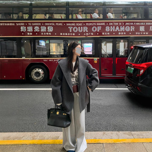 区区ouyang同款秋冬羊毛双面呢小个子大衣款式连帽斗篷毛呢外套