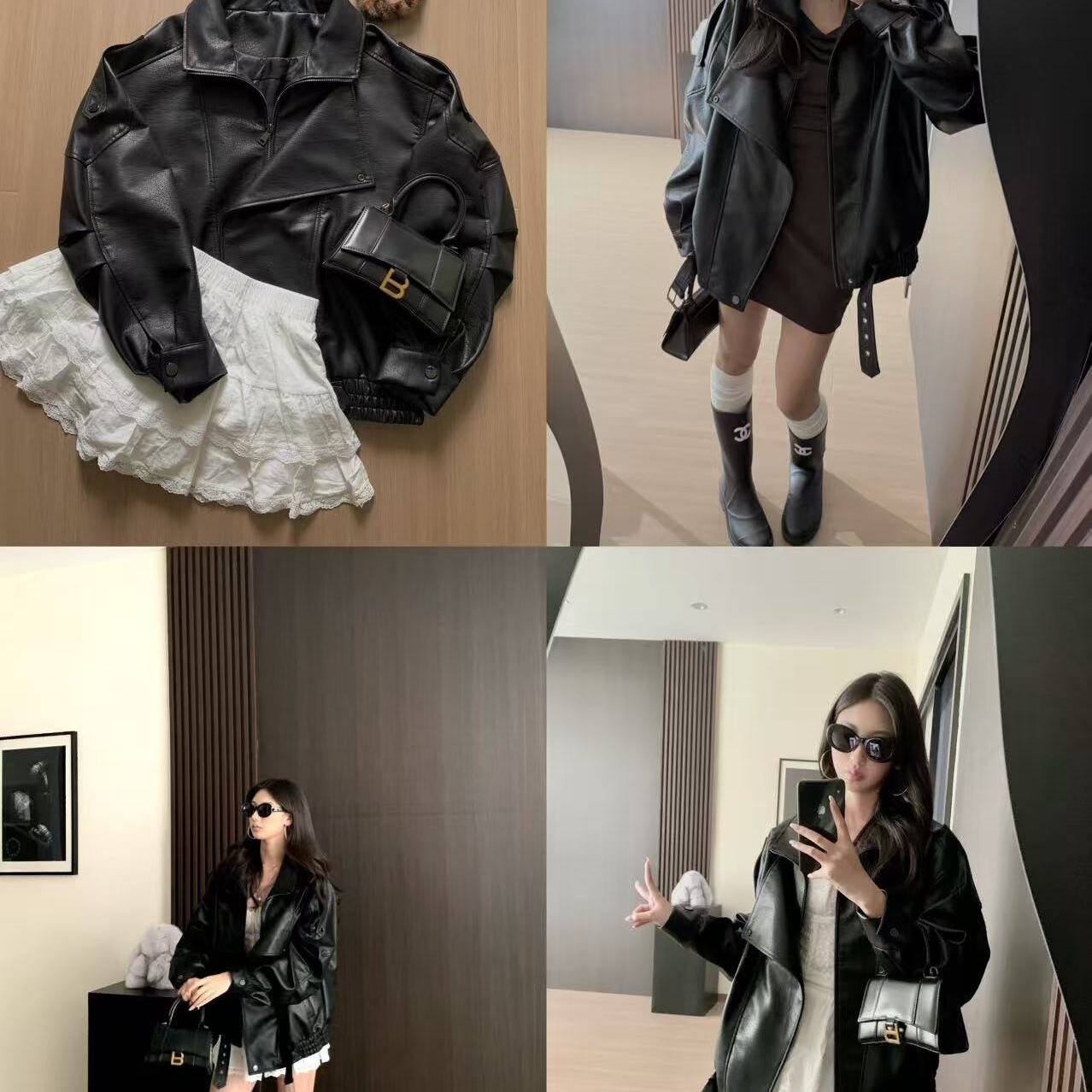 Y*L皮衣du家匠心翻领廓形仿羊皮外套接头简约夹克女复古pu机车服