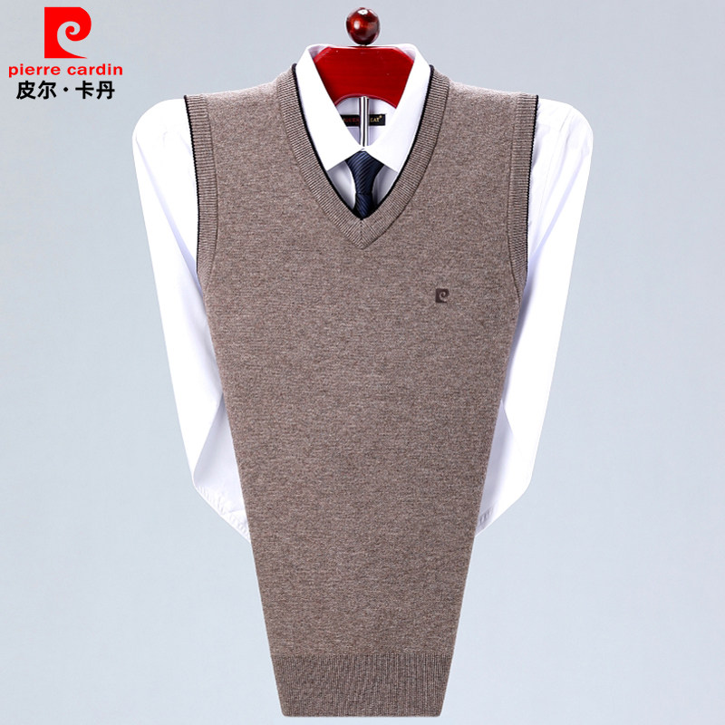 皮尔卡丹羊绒背心男v领加厚中年商务针织无袖坎肩中老年内搭马甲