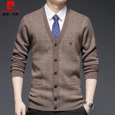 皮尔卡丹正品羊绒衫男士羊毛开衫
