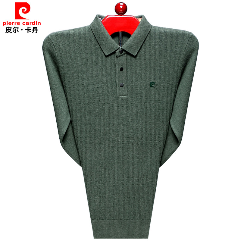 皮尔卡丹高端羊绒衫男翻领毛衣薄款春秋针织衫中老年爸爸装打底衫