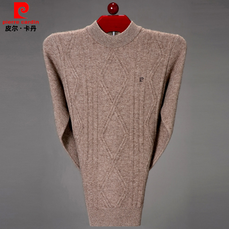 皮尔卡丹羊绒衫男半高领加厚保暖毛衣男复古麻花针织衫爸爸打底衫