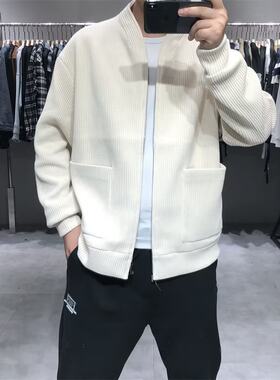 2022春秋季男士灯芯绒和尚领宽松夹克衫潮流百搭休闲开衫杏色外套