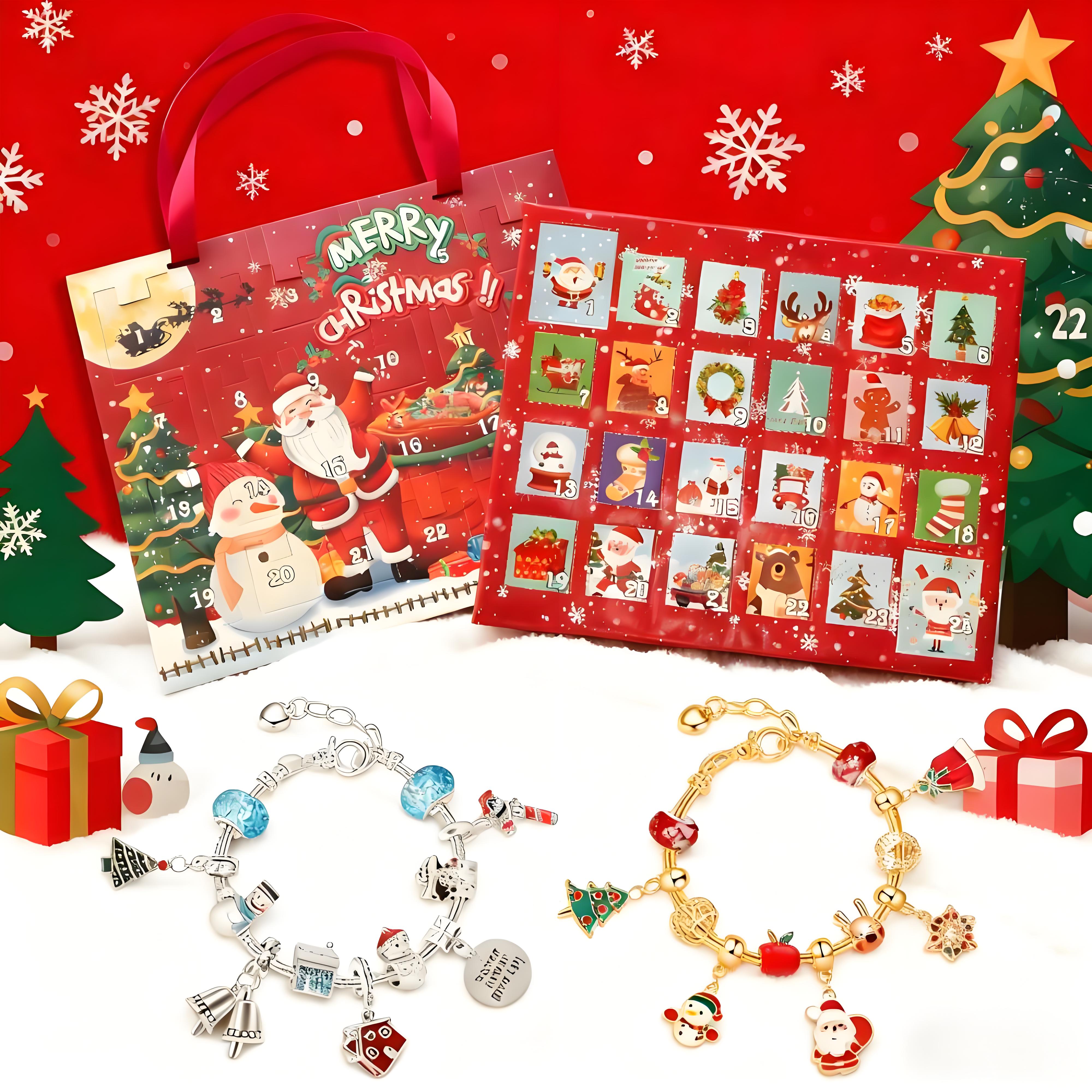 圣诞24格倒数日历盲盒儿童手链diy饰品洞洞戳戳乐送女孩抽奖礼物
