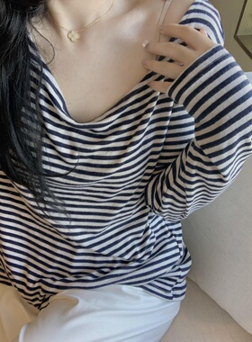 城南边儿9.13经典再造\朵心棉条纹系列~宽松\修身两个版打底长袖
