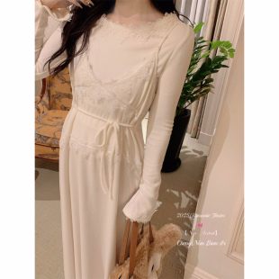 加厚连衣裙拼接蕾丝吊带长裙 11.9珍珠米300g刷毛绒系列 现货