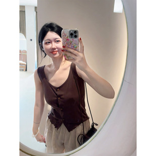 城南边儿7.6莱赛尔天丝螺纹棉系扣背心凉快上衣