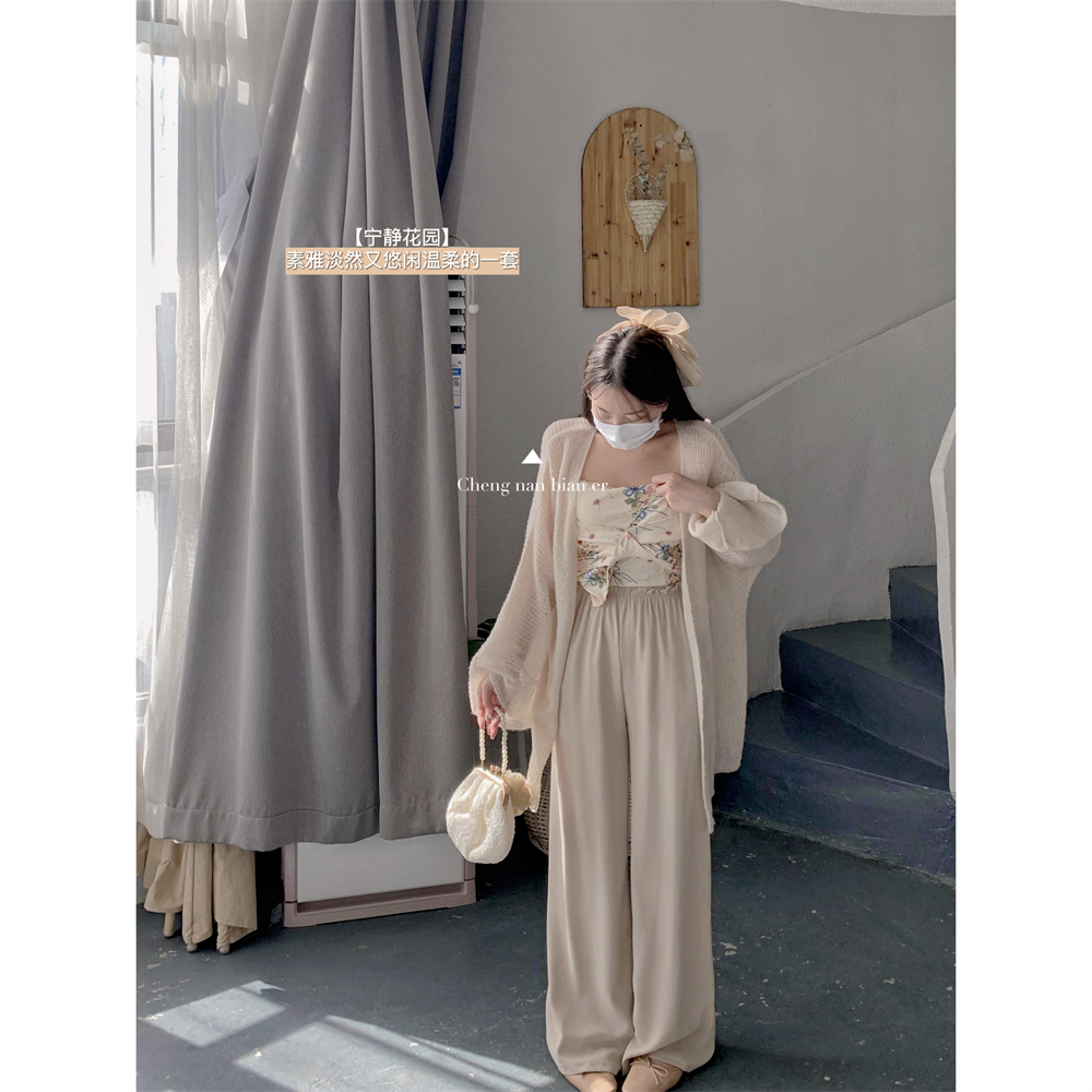 松紧腰通勤风长裤清凉感裤子