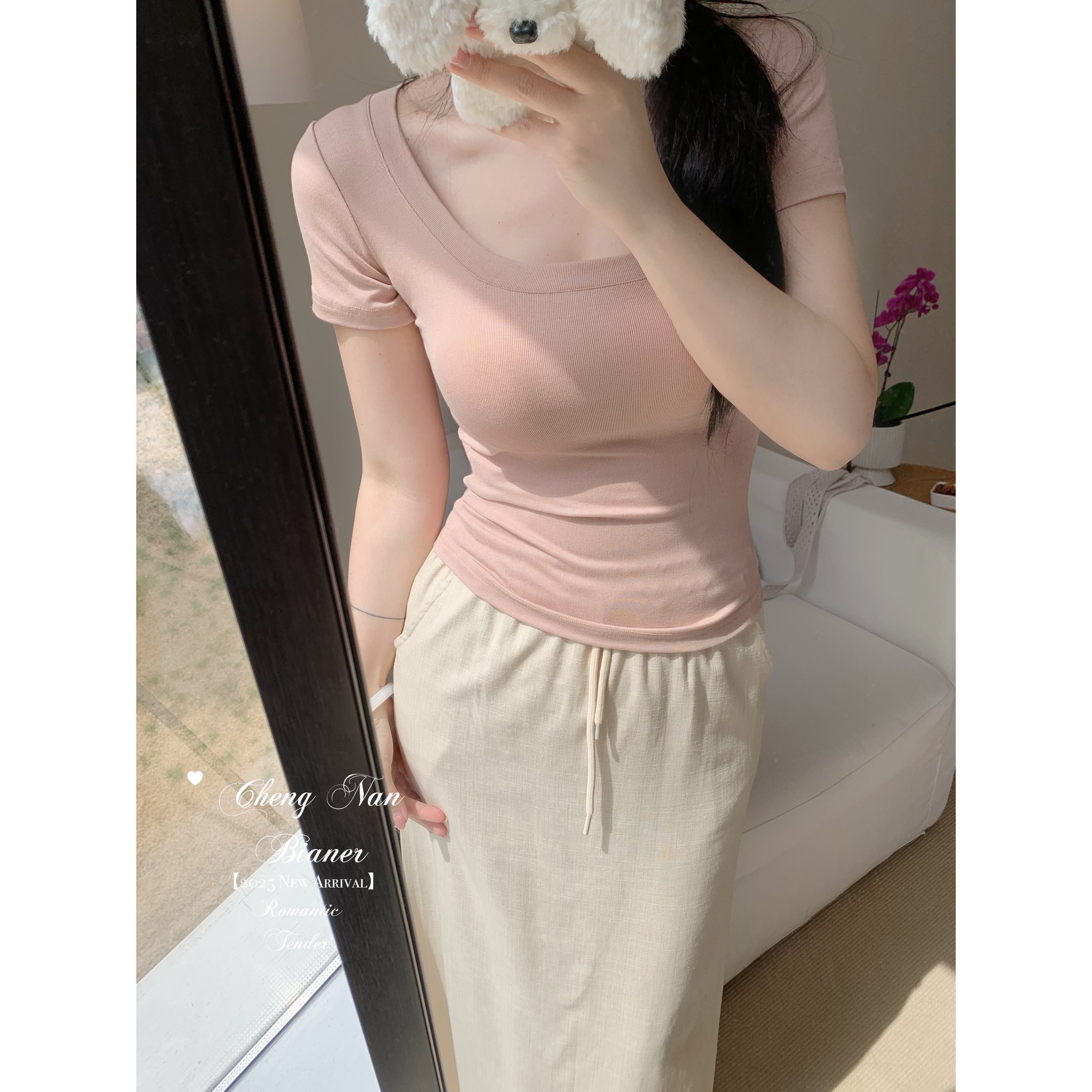 纯欲风性感圆领短袖T恤女