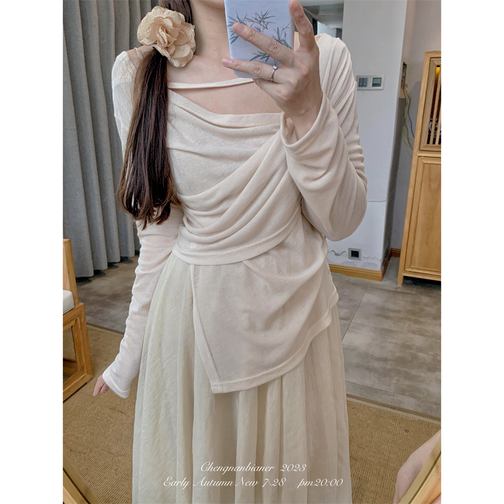 长袖通勤风薄款不对称天丝棉