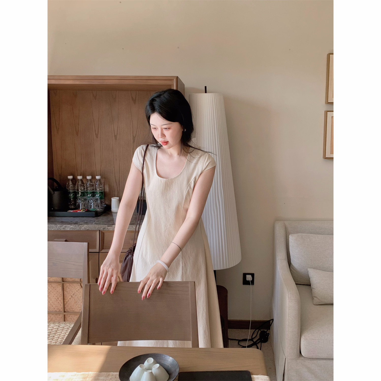 城南边儿6.7森系日记~100亚麻背心长裙宽松舒适连衣裙可收腰